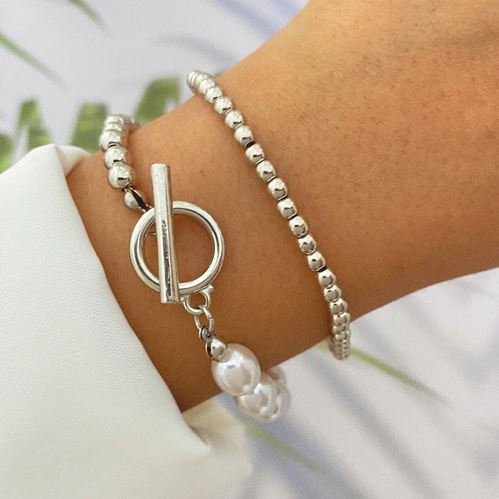 Simple Double Layer Ball Chain Stacked Bracelet Jewelry Versatile OT Buckle Bracelet