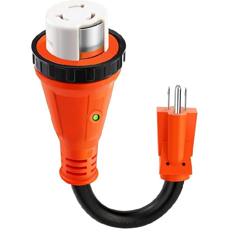 30 Amp To 110 Volt RV Adapter Cord With LED Power Indicator, NEMA 5-15P To NEMA L5-30R 110 Volt RV Adapter 90° With Upgraded Grip Handle,10/3 Gauge