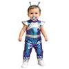 Baby Girls Color Block Alien Jumpsuit Cap Sleeve Zipper Back Metallic Romper Photography Cosplay Halloween