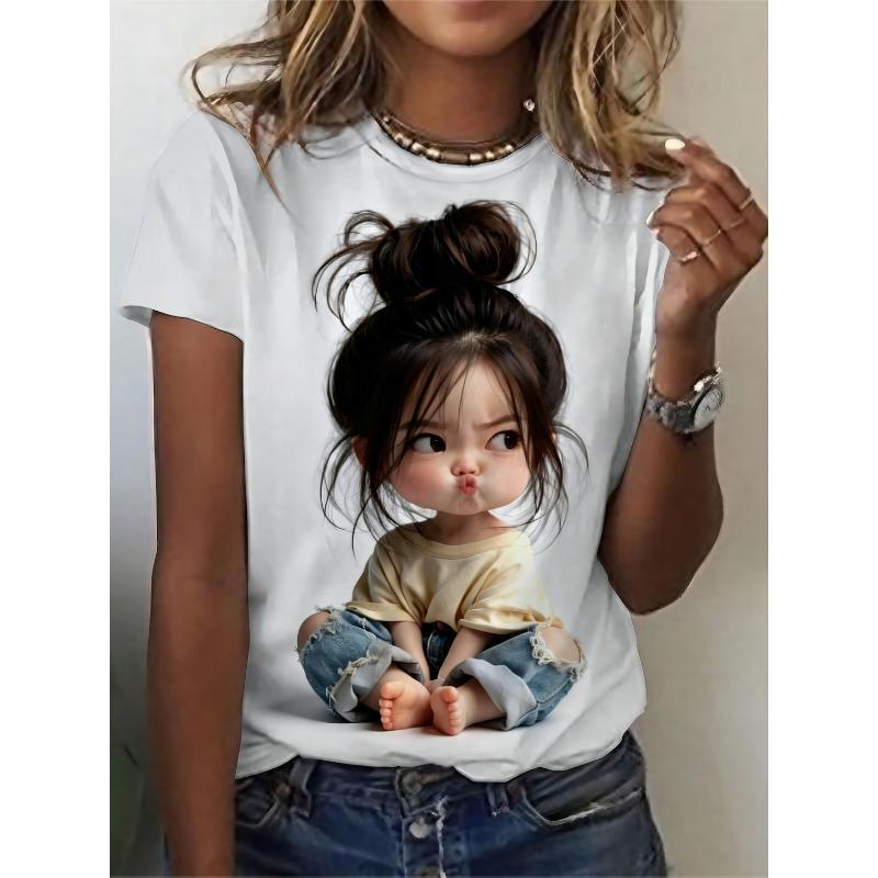 Healing playful cute baby print women's short-sleeved T-shirt
