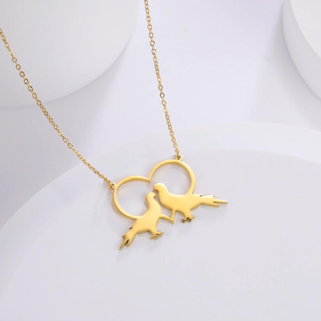 Skyrim Love Peace Dove Pigeon Heart кулон ожерелья золотого цвета пара птица шейная цепочка из нержавеющей стали ключичная цепочка для женщин