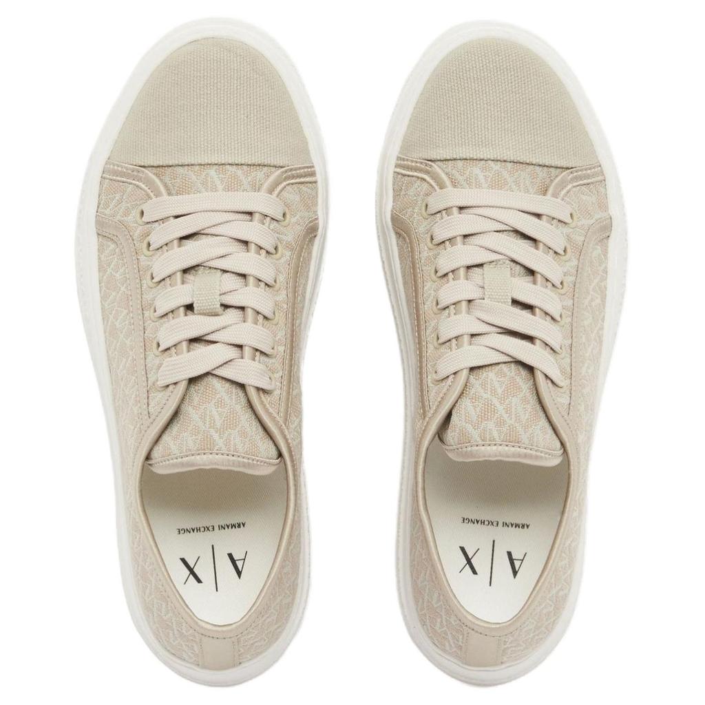 Armani Exchange Lace-Up All-Over Logo Thick Sole Low-Top Canvas Shoes Women sneaker Light-Beige XW002786AF23055MZ738