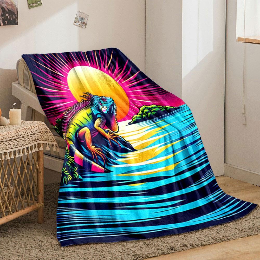 Vibrant Iguana at Sunset print blanket soft and cozy perfect for the living room bed sofa or a nap,gift