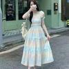 2025 Summer French Chic High-Waisted Bellflower Midi Dress for Women