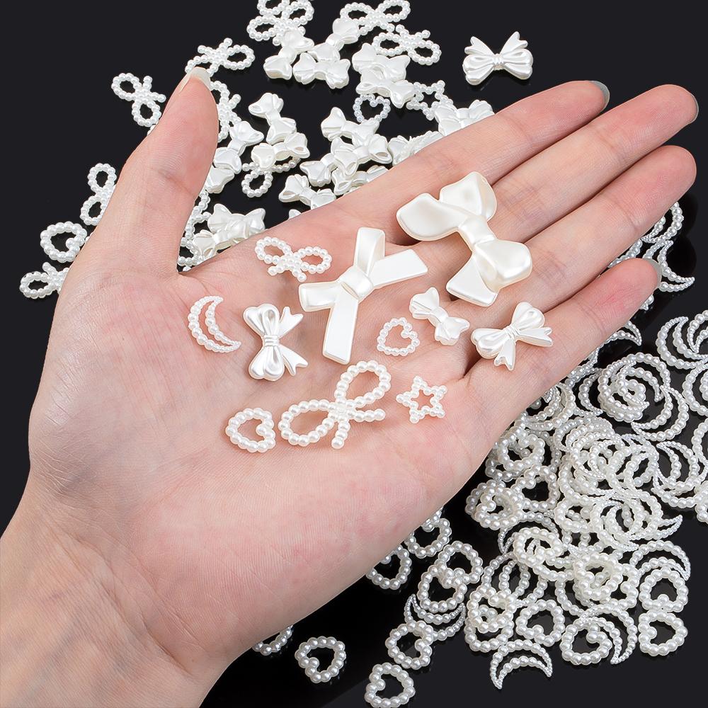 50pcs Resin Accessories Bowknot Love Heart for Jewelry Making DIY Findings White Imitation Pearl Beads Bowknots Hair Accessories