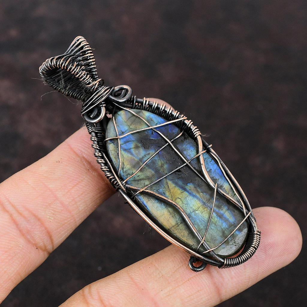 Подвеска из лабрадорита, обернутая медной проволокой, подвеска из драгоценного камня ручной работы, ювелирное изделие из медной проволоки, совершенно новая подвеска из лабрадорита, ювелирное изделие для подарка