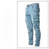 Men's European Style Slim Fit Multi-Pocket Denim Overalls - Casual Trendy Elastic Skinny Pants