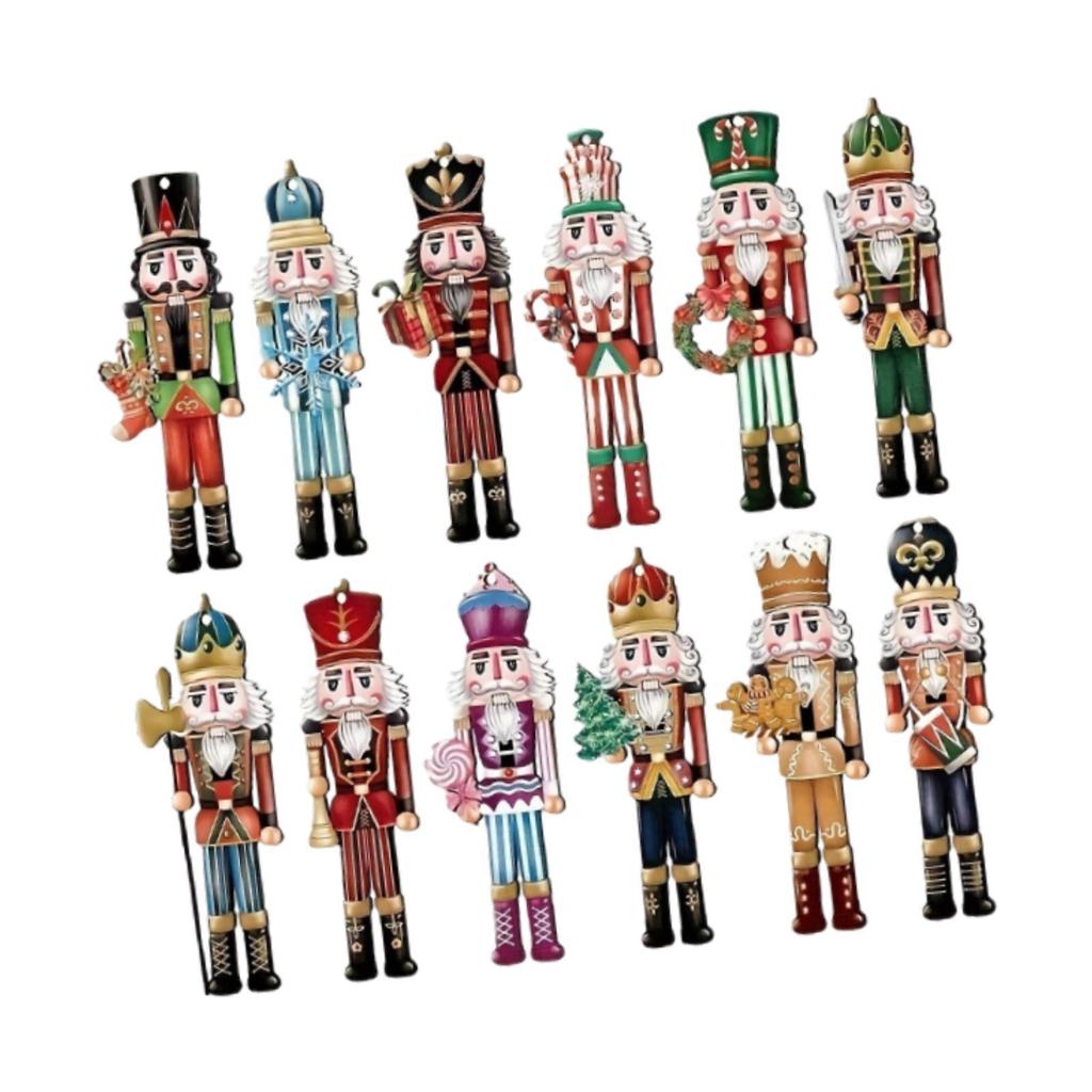 12 Pieces Nutcracker Figurines Wooden Statues Christmas Decoration Sculpture Home Decor