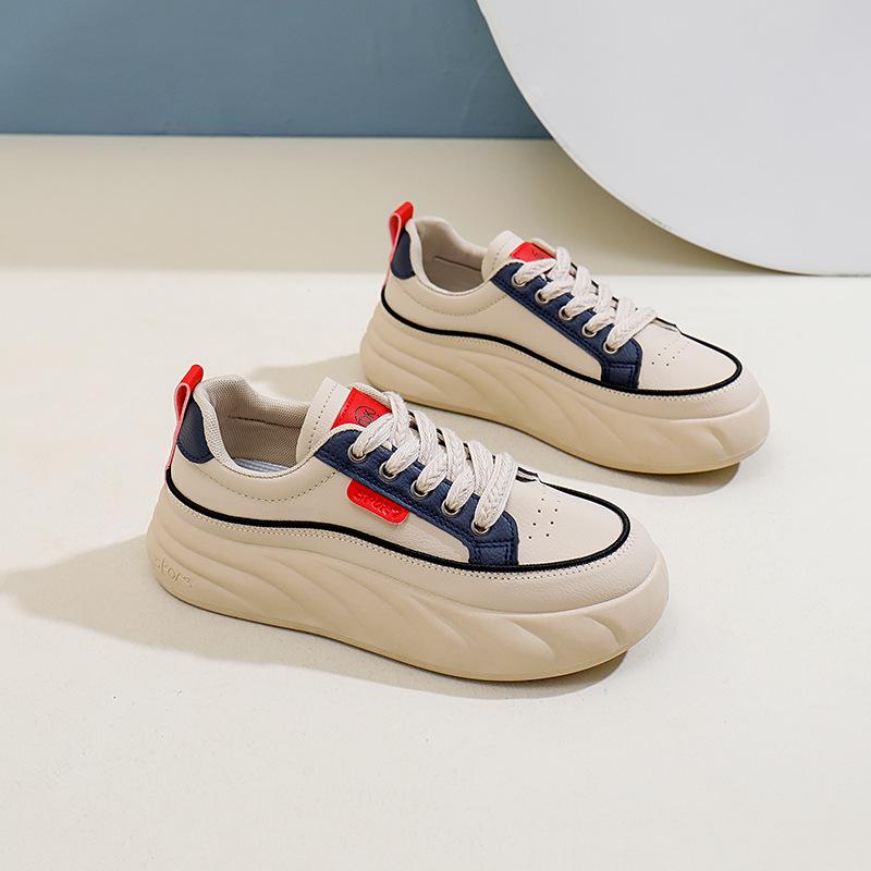 Autumn New Korean Ins Breathable White Shoes Women's Leather Casual Sneakers Thick Bottom All-Matching Platform Shoes