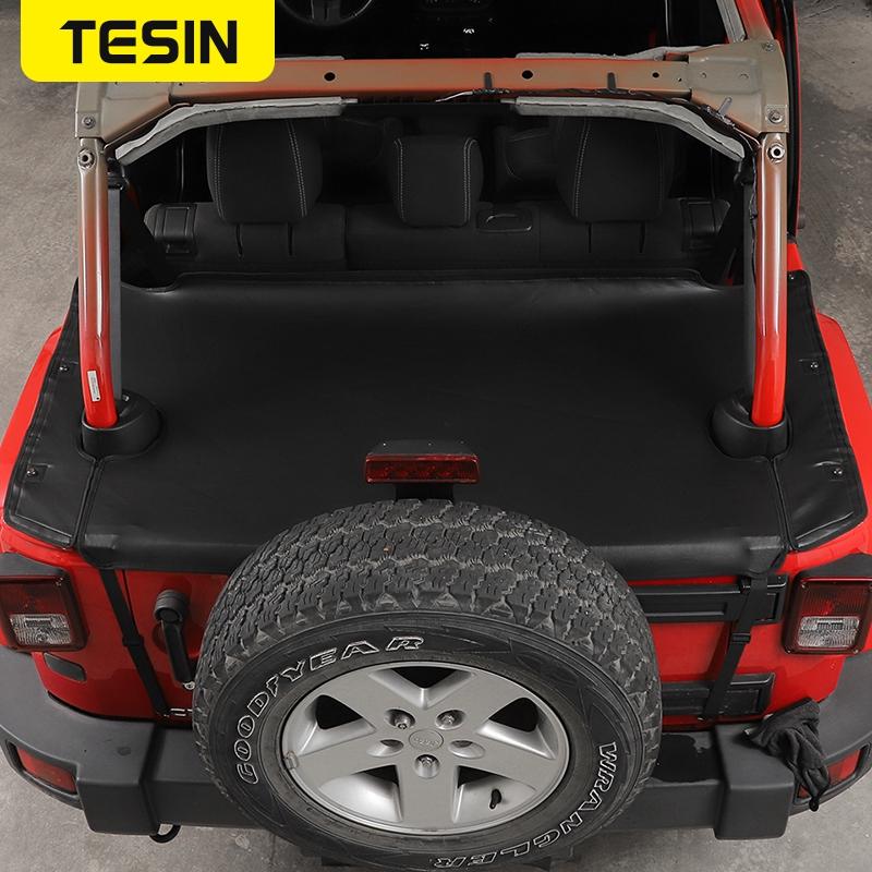 TESIN Trunk Leather/Oxford Cloth Isolation Cover Mat for Jeep Wrangler JK 2007-2017 4-doors Car Rear Tailgate Pet