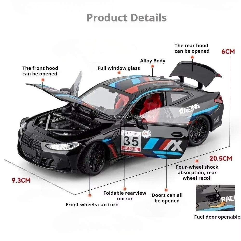 1:Масштаб 24 Модель автомобиля M4 M3 GTR E46 Игрушка Рулевое управление передним колесом Амортизация Миниатюрные модели автомобилей Игрушки Взрослые Креативные подарки