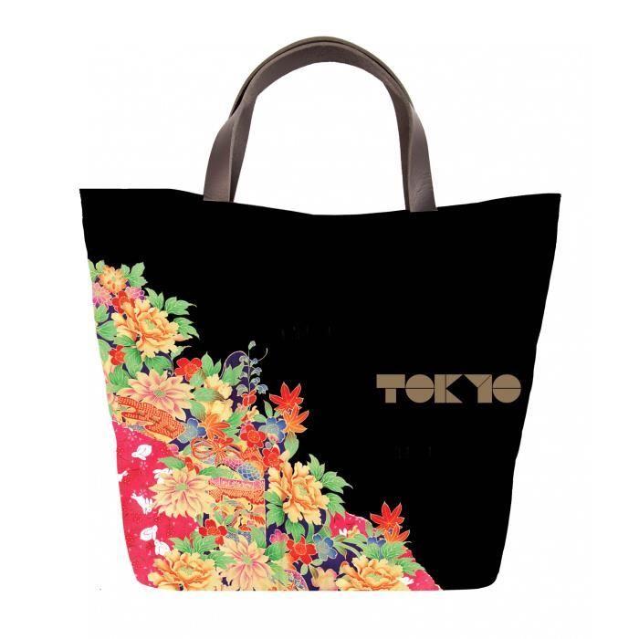 Sac cabas - CHRISTIAN LACROIX - Flamenco 9 Tokyo - Noir - Toile enduite - Fermeture zippée