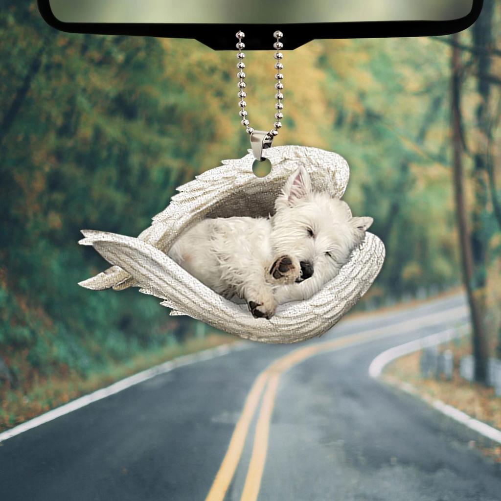 Талатака Белый Вест Хайленд Терьер Спящий Ангел Крылья Вести Мемориал 2D Плоский Автомобиль Зеркало Заднего Вида Аксессуар Рождественская Елка