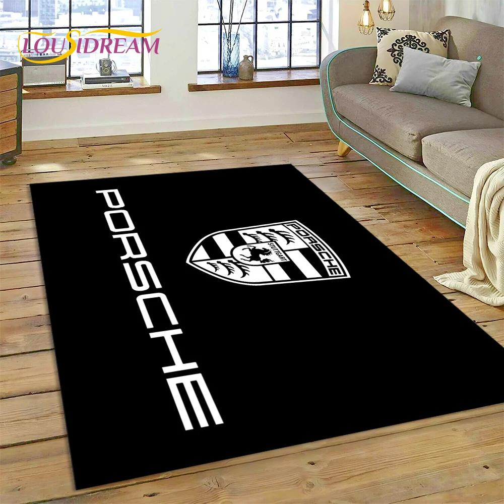 Ковер с логотипом автомобиля P-Porsche, 3D-печать, для гостиной, спальни, домашнего декора, нескользящий коврик для пола под диван, прикроватный коврик, подарок, для игр детей