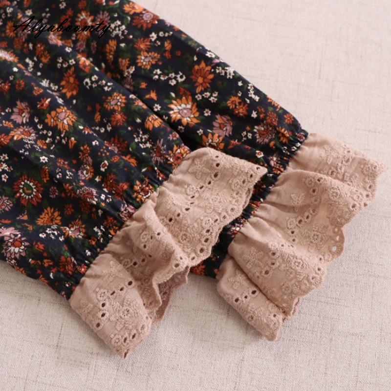 Японское платье Mori Girl на весну и осень, женское платье миди с рюшами и цветочным принтом, лоскутное ретро-платье, винтажное хлопково-льняное платье с вышивкой, ажурное платье