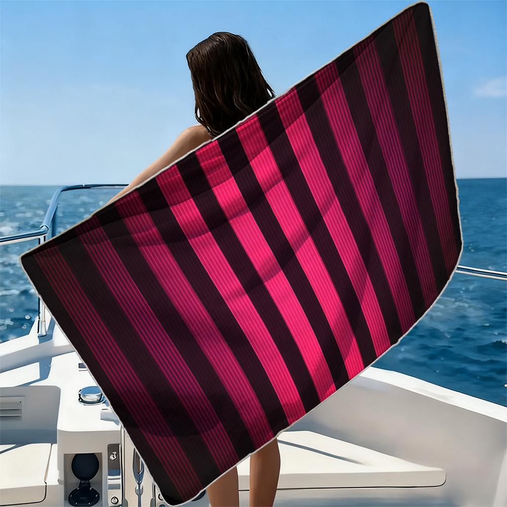 Magenta Neon Bands Beach Towel Ultra-fine Fiber Quick Drying Absorbent Beach Swimming Vacationvacation Essentials Gifts
