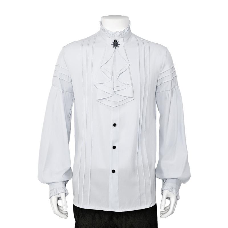 Men Ruffled Stand Collar Long Lantern Sleeves Pirate Cosplay Shirt Medieval Clothes Gothic Vintage Top