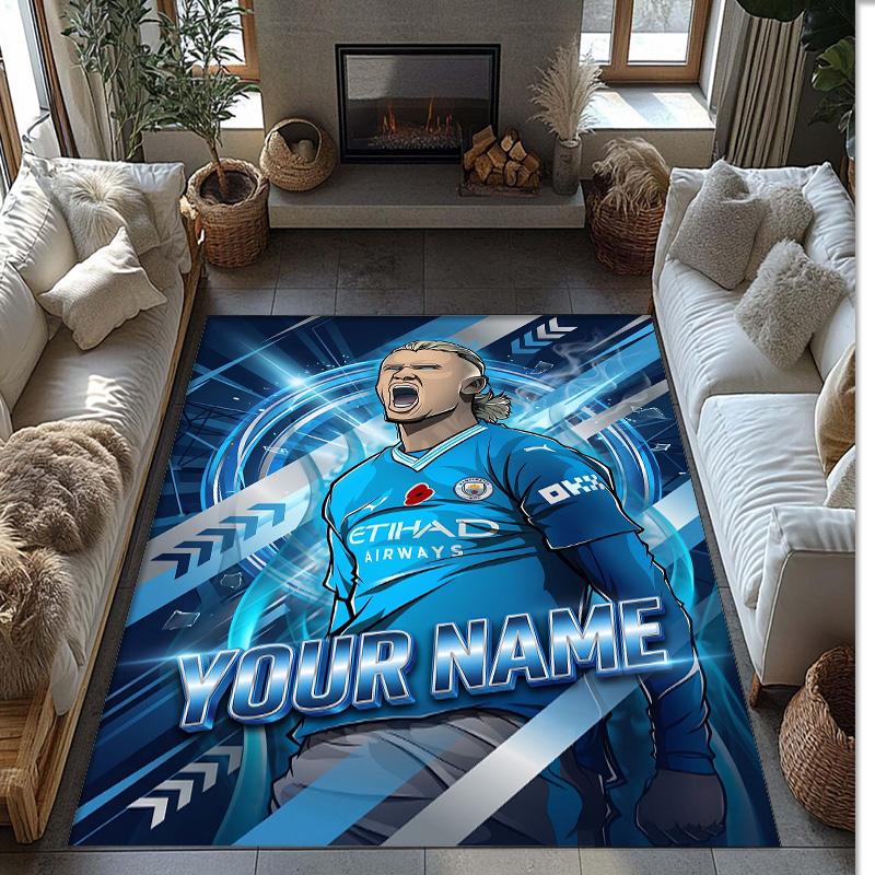 Erling Haaland Printed Crystal Velvet Rug Non‑Slip Crystal Velvet Carpet For Sofa Bedroom Indoor Home Decoration