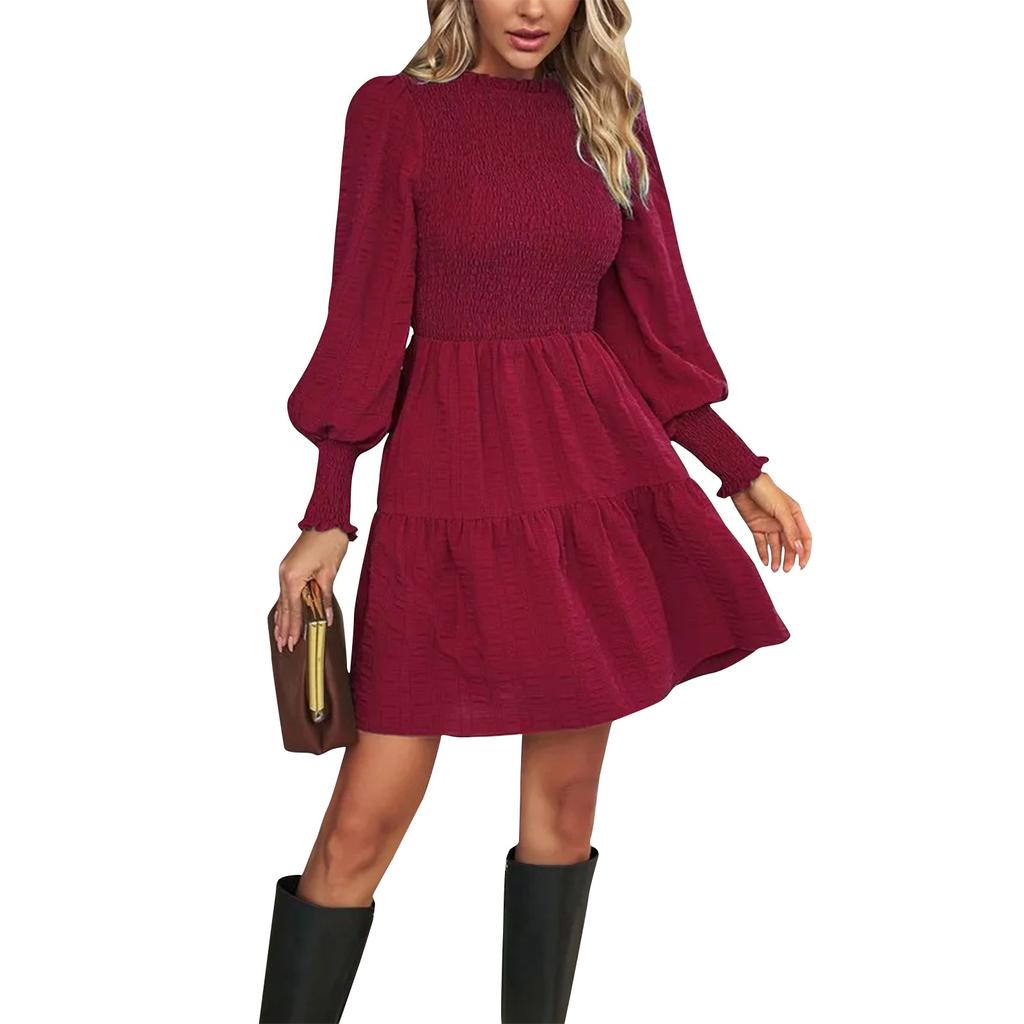 Women's Autumn And Winter Long Sleeve Short Skirt Solid Color Dress
