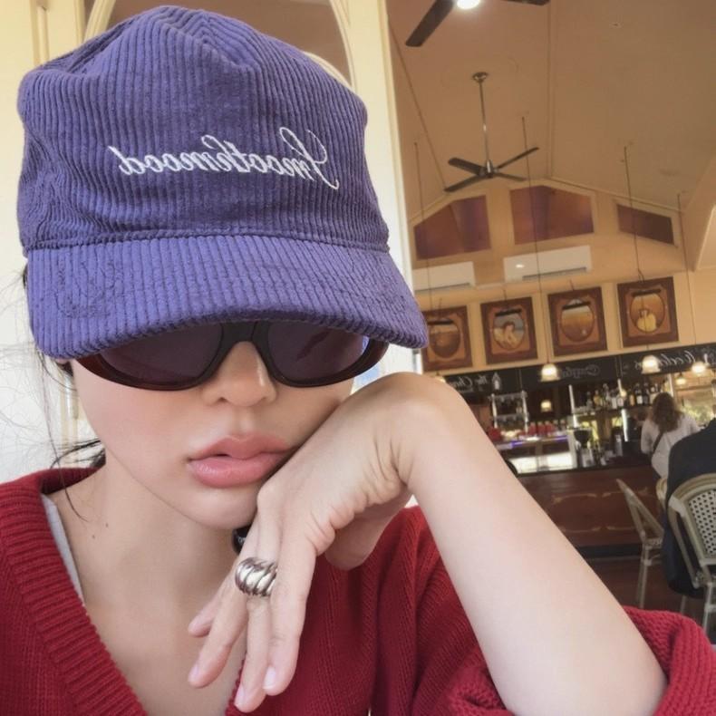 Embroidered Corduroy Baseball Cap With Letter Design For Casual Winter Wear