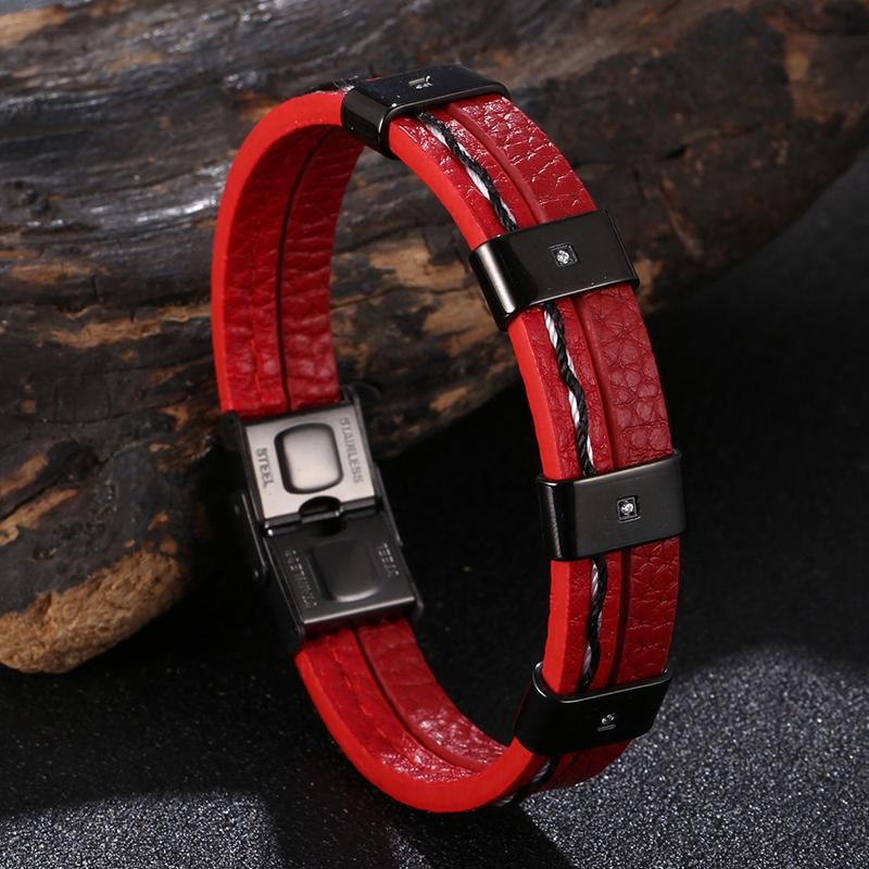 Leather Bracelet Stainless Luxury Men Steel Bangles Charm Accessories Fashion Mens Jewelry Boyfriend Gift