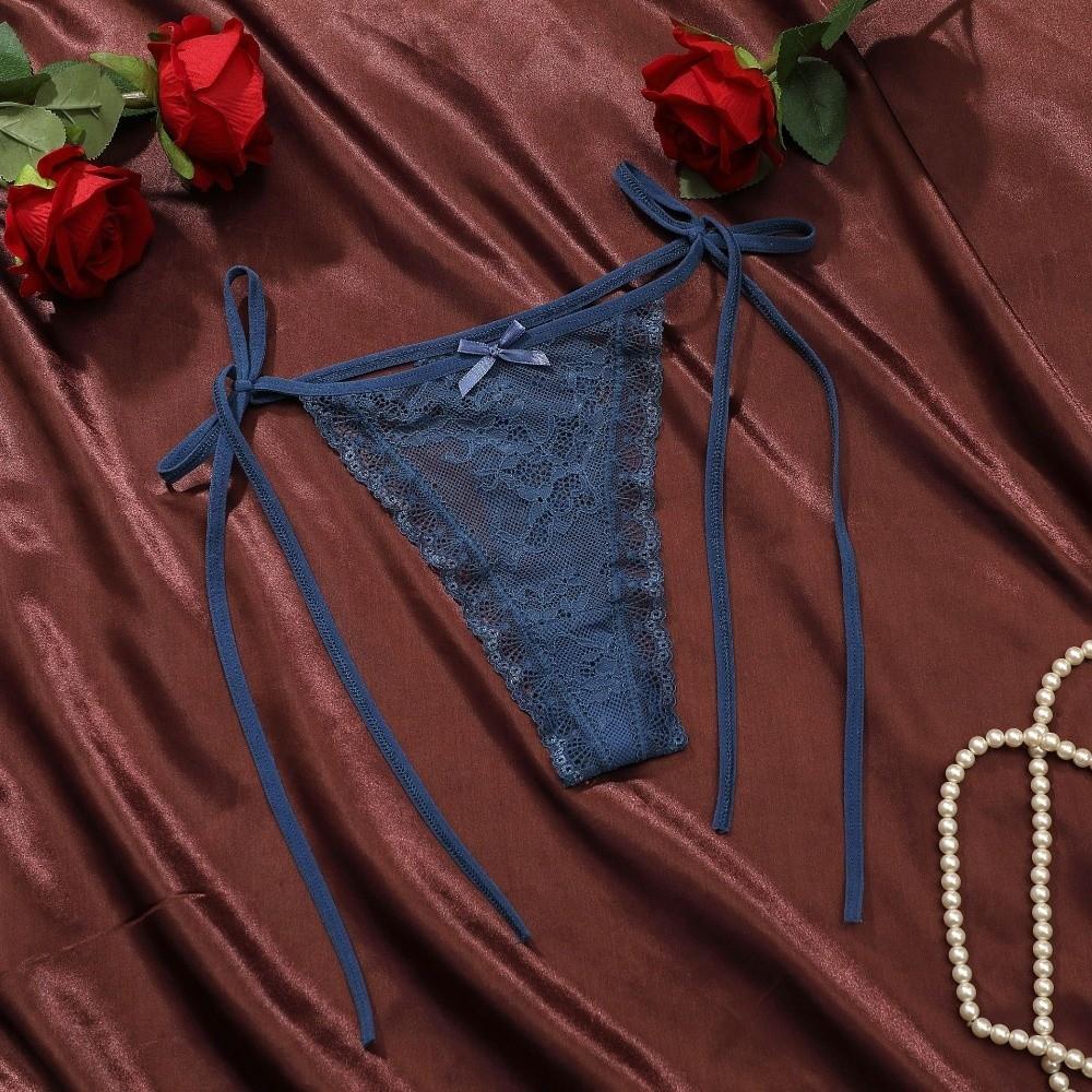 Adjustable Waist Strap Bow Lace Flower Transparent Briefs Female Lingerie Romantic T Panties  Gift