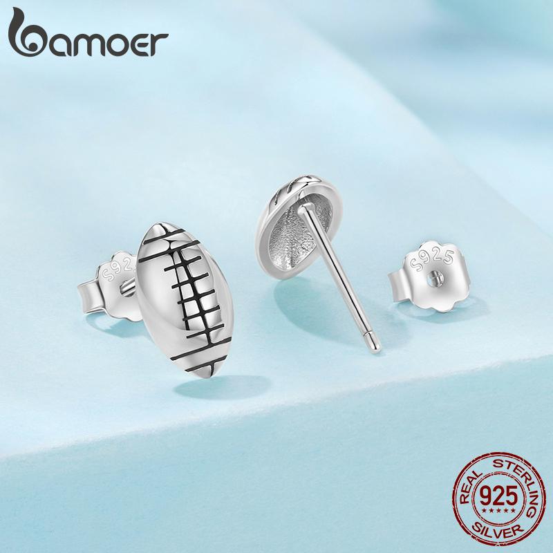 BAMOER Round Ball Stud Earrings Sport Line Style Oxidized Oval Earrings Original For Women Daily Party Gift Minimalist Jewelry