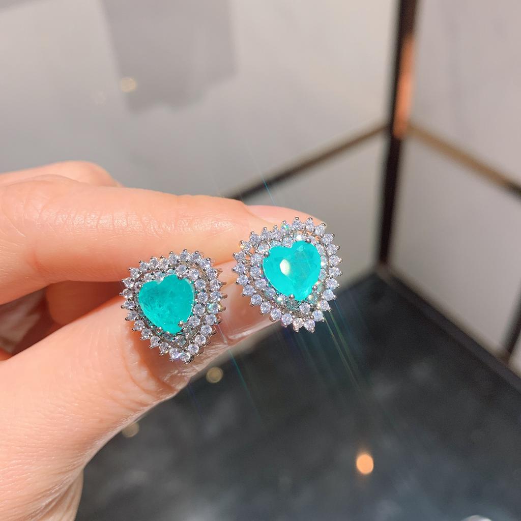 Jewelry Colored Treasure Simulation Paraiba, Neon Green, Stud Earrings Main Stone 8 * 8 Pendant 10 * 10