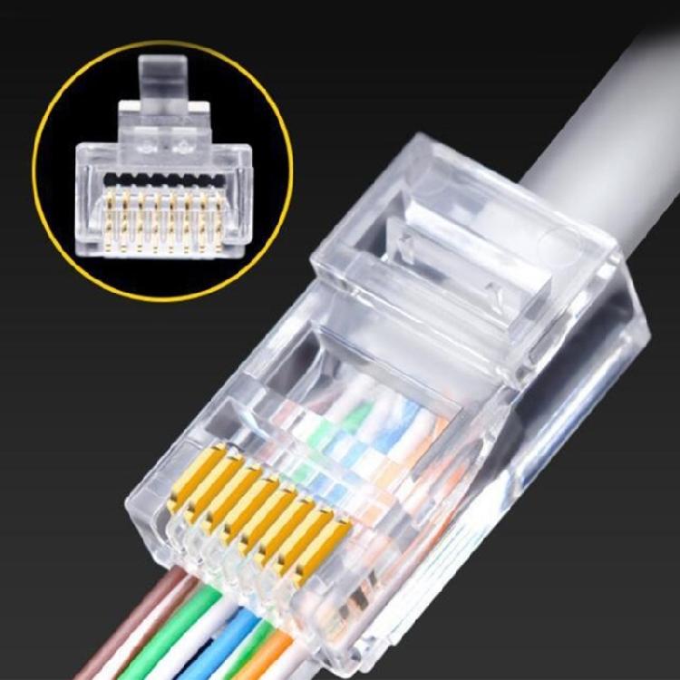 100 шт. Прозрачные разъемы RJ45 Cat6, 8P8C Сквозные для UTP кабеля 24-26AWG Замена сетевого провода
