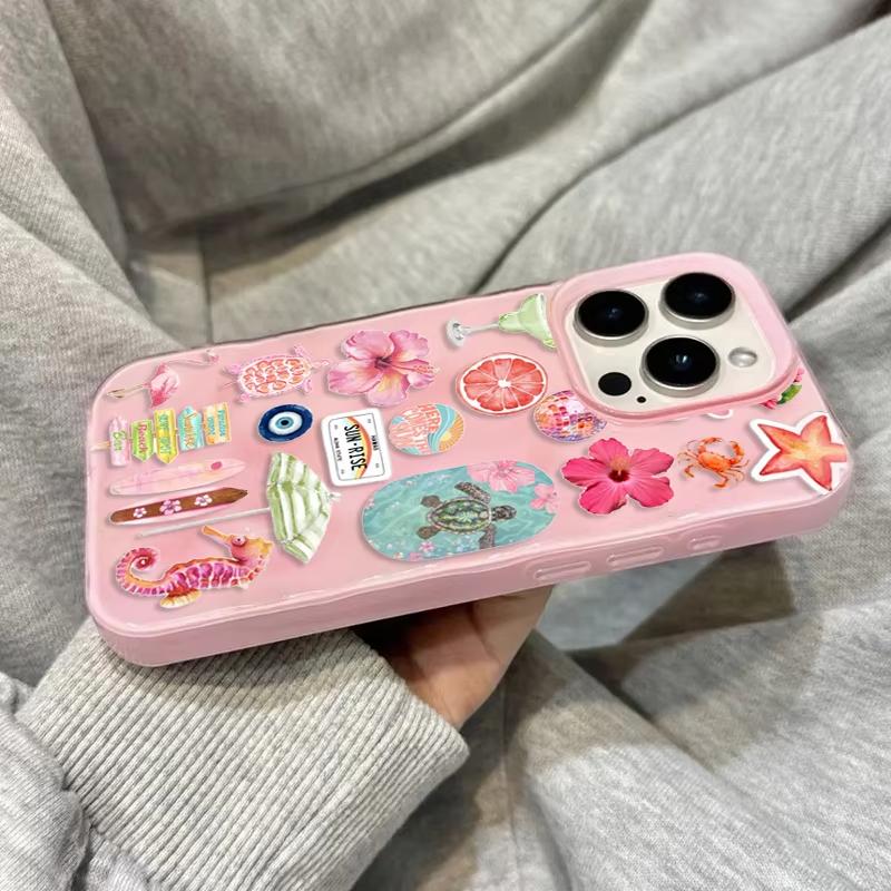 Складная текстура Мягкий чехол для телефона Для iPhone 16 15 14 13 12 11 Pro Max 15 Plus Летний Цветок Океана Морской Конёк Черепаха Печатный Чехол