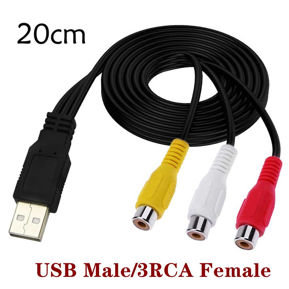 1pcs USB Male Plug To 3 RCA Female Adapter Audio Converter Video AV A/V Cable USB To RCA Cable For HDTV TV Television Wire Cord
