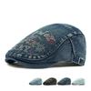 Embroidered Letter Denim Beret Women's British Peaked Cap Men Vintage Progressive Hat Painter' S Cap