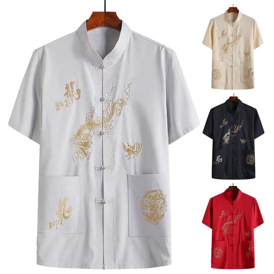 Мужская традиционная китайская льняная рубашка Тан, удобная стильная мягкая китайская рубашка с воротником и пряжкой