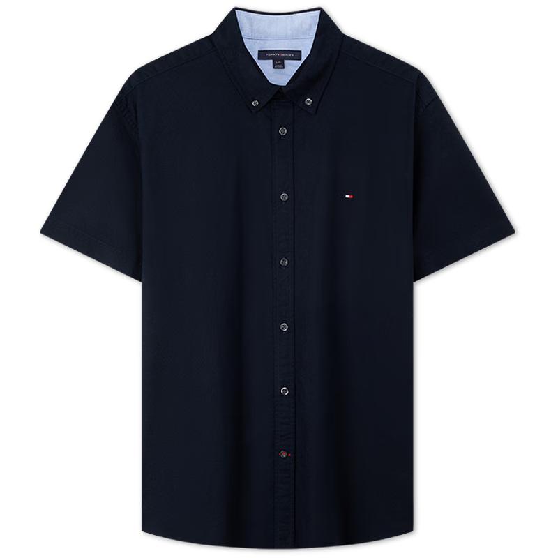 Tommy Hilfiger Мужская эластичная оксфордская рубашка с коротким рукавом