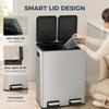 2 x 30L Double Kitchen Bin, Stainless Steel Pedal Rubbish Bin with Dual Compartments, Soft Close Lids, Silver Tone
