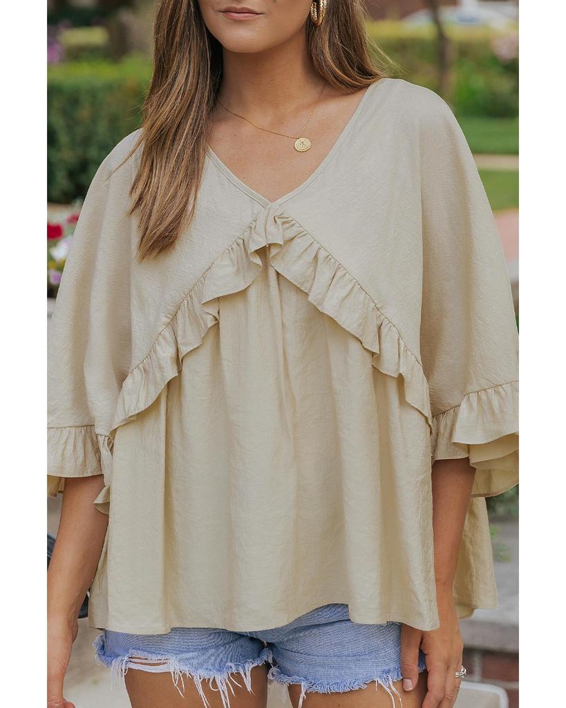 Azura Exchange Топ с драпированными рукавами «летучая мышь» и оборками