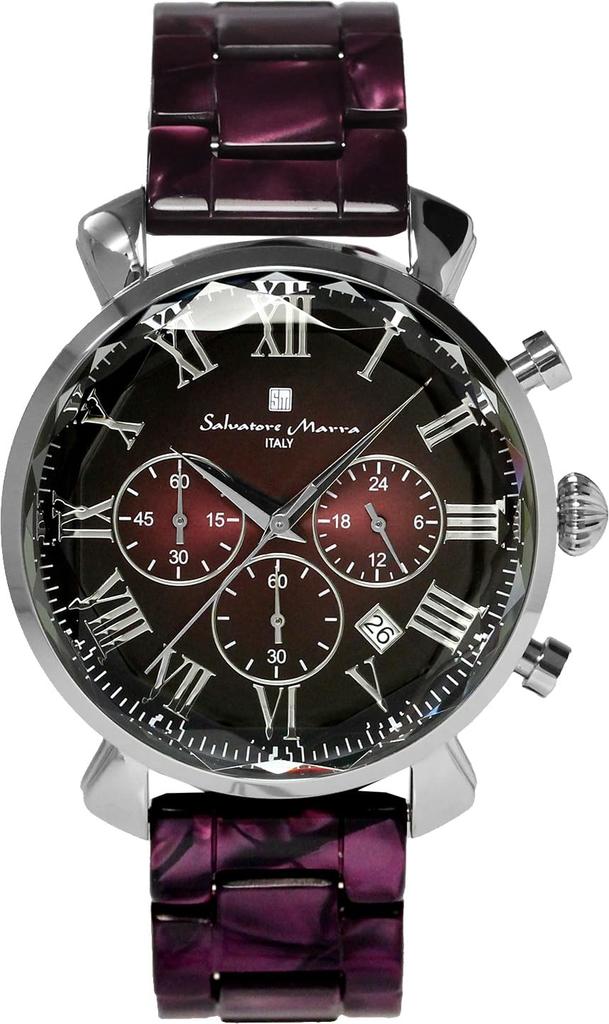 Salvatore Marra Men's Multifaceted Crystal Chronograph Watch with Acetate Strap, Gradient Purple (SM19104A-SSPL)