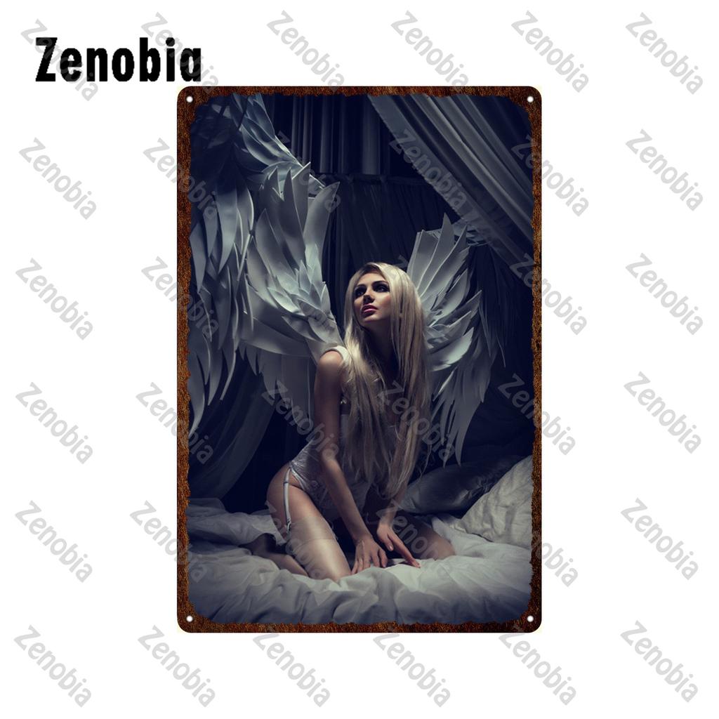 Sexy Metal Poster Angel Wings Girl Metal Signs Dropped Underwear Straps Woman Tin Signs Vintage Plaque for Bar Pub Home Decor