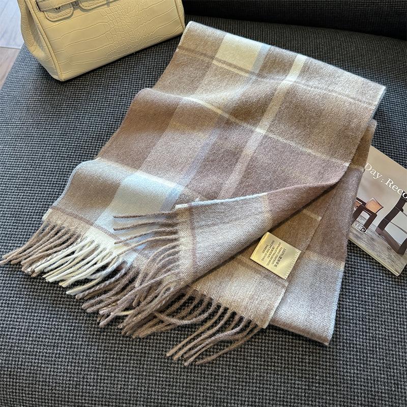 High Quality 100% Wool Scarf Female Fashion Classic Soft Cashmere Muffler Women Warm Thermal Shawl Outside Autumn Winter