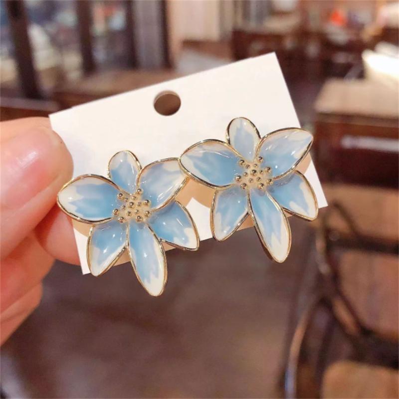 Fashion Korean Enamel Flower Ear Stud Earrings for Women Girl Gift Jewelry Wholesale