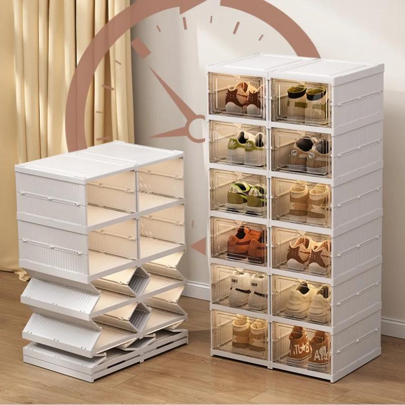 Shoe Hanger Foldable Shoe Storage Box Transparent Sneaker Shoes Box Stackable Dustproof Cabinet Shoe Organizers Rack Shelf