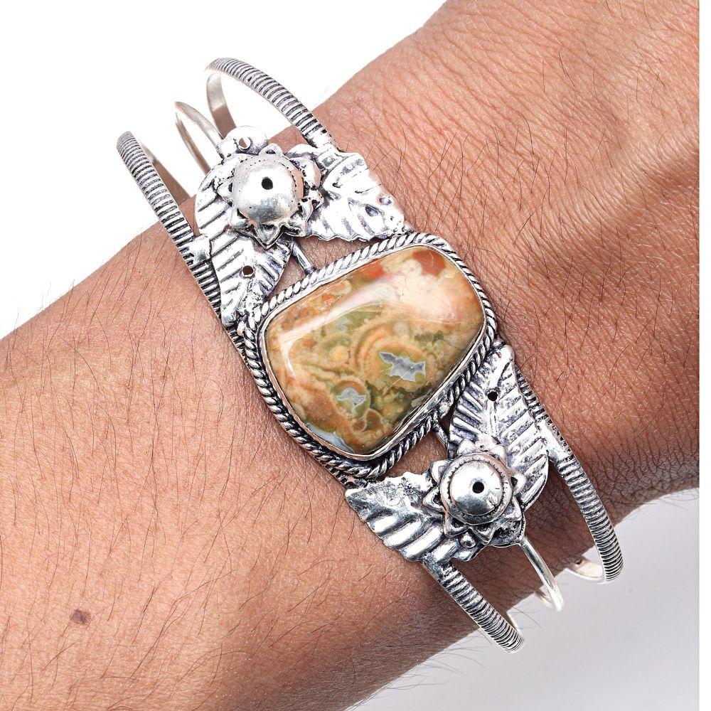 Crazy Lace Agate Gemstone Handmade Silver Jewelry Cuff Bracelets 7''Adjustable