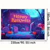 1 piece of Halloween polyester background cloth - Happy Halloween slogan cemetery scene suitable for Halloween decoration