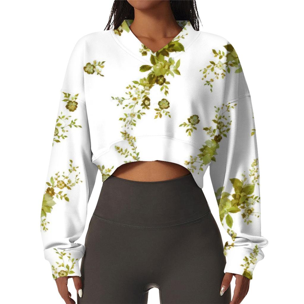 Женская повседневная модная сексуальная удобная спортивная толстовка с V-образным вырезом и длинным рукавом с цветочным принтом