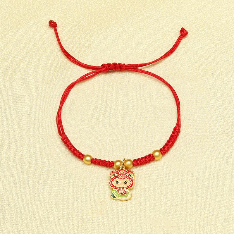 Модный браслет на удачу в год змеи из красной веревки, плетеный браслет в китайском стиле со знаком зодиака змея, мультяшный милый браслет со змеей, новогодний подарок