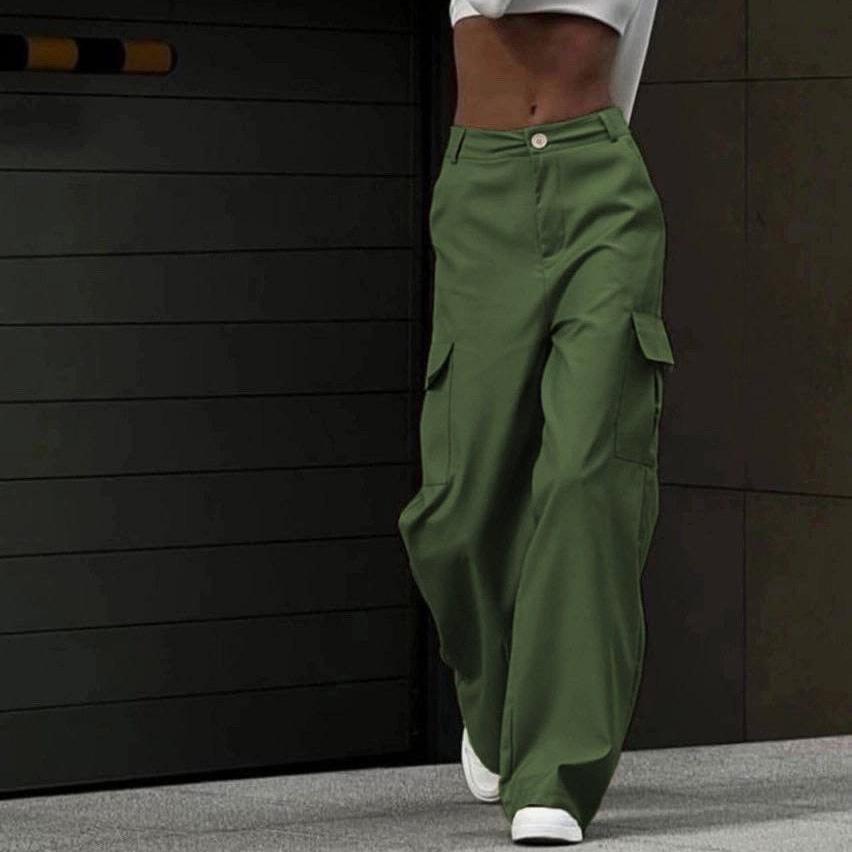 Women's Street Style Design Sports Pants Fashion Solid Color Female High Waisted Straight Cargo Trousers