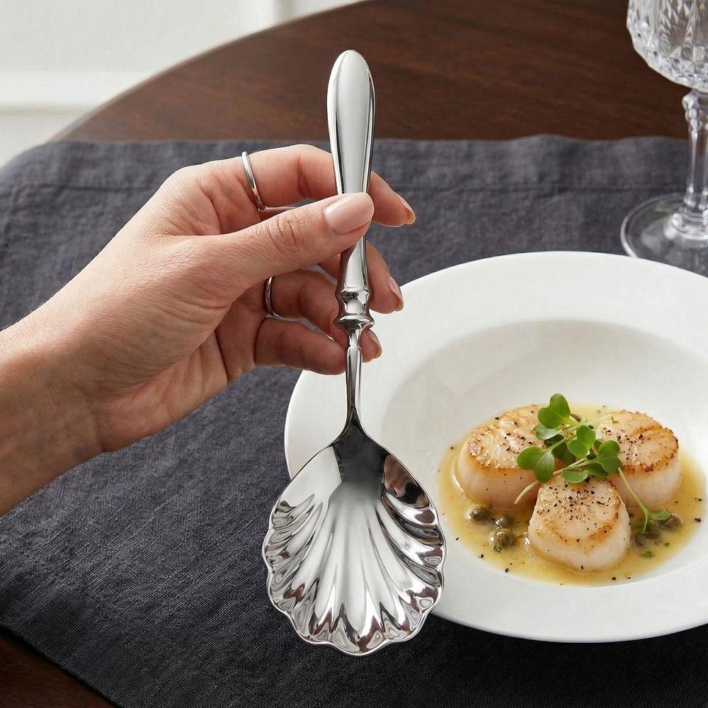 Shell Shape Stainless Steel Spoons French Table Serving Spoons Durable Dessert Spoons  Hotel