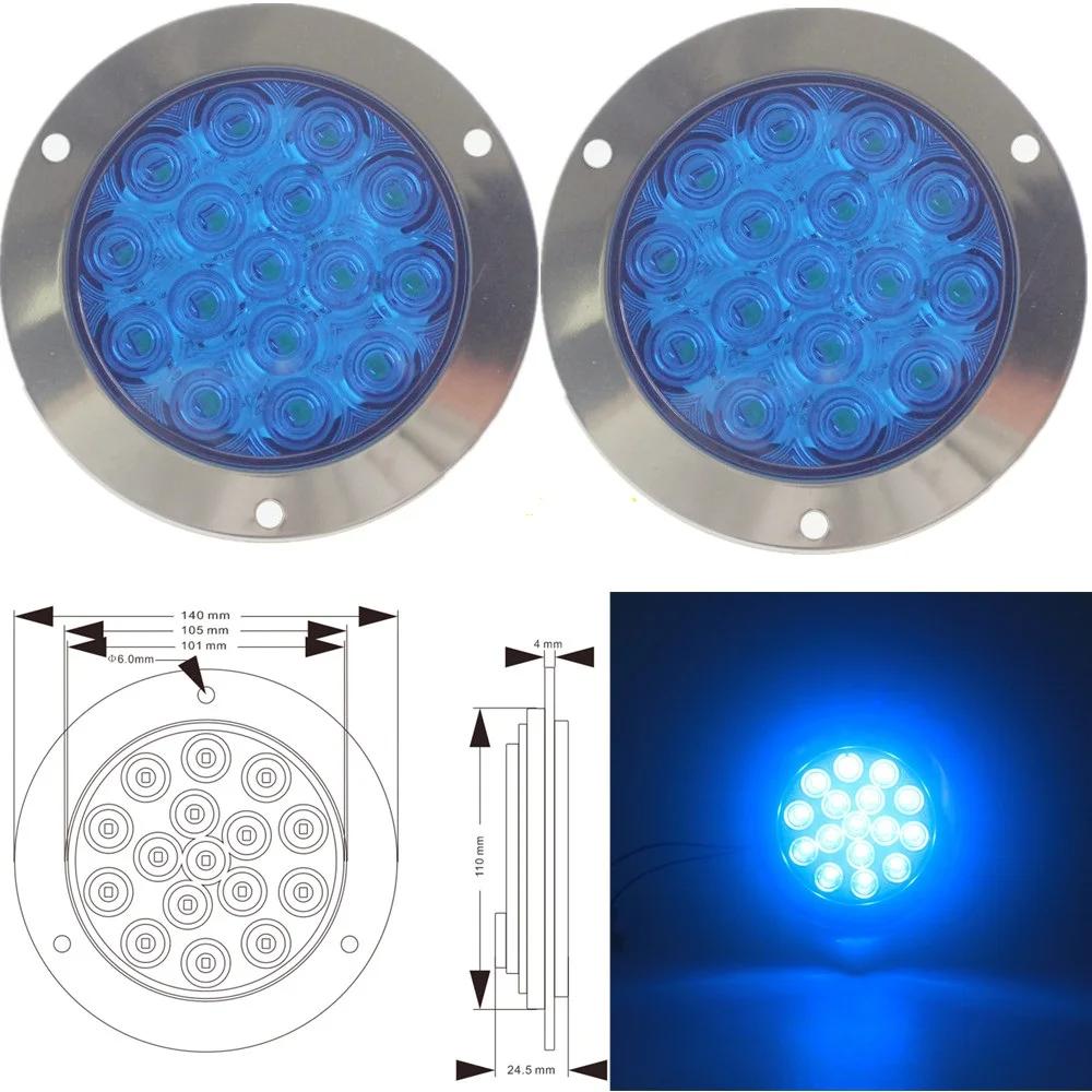 2PCS Round Rear Tail Lights Car LED Brake Stop Turn Signal Warning Lights 16LED Taillight Truck Trailer Lorry Blue Green 12V 24V