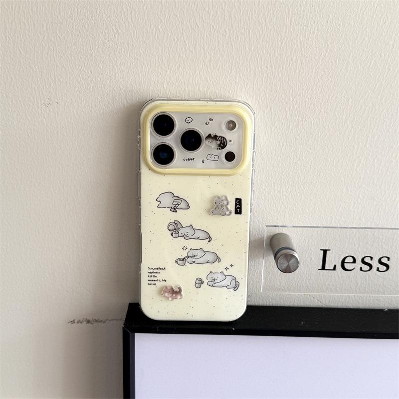 Custard Yellow Ink Splash Hollow Cat iPhone Case for 17/16ProMax/15Pro – Premium Feel