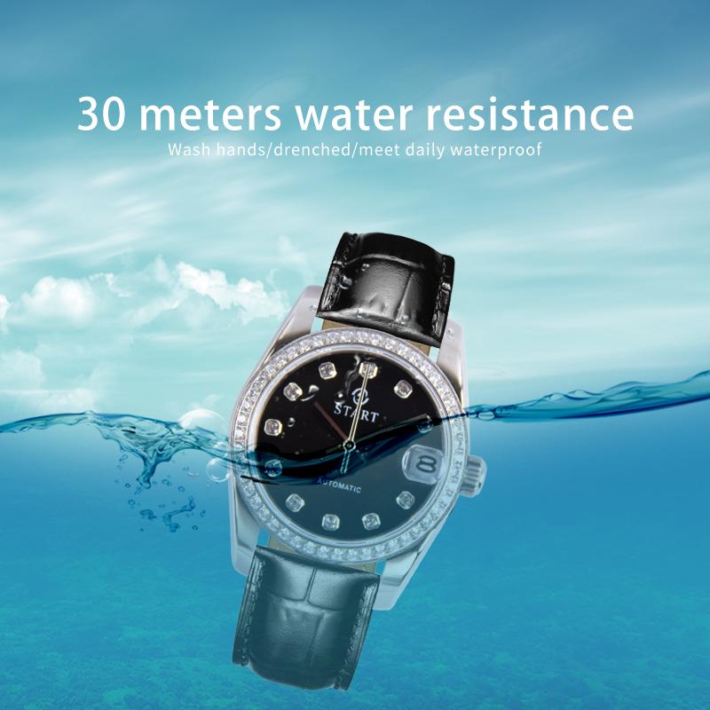 Start Женские часы с перламутровым циферблатом, модные повседневные автоматические механические часы, водонепроницаемые кожаные часы с функцией даты